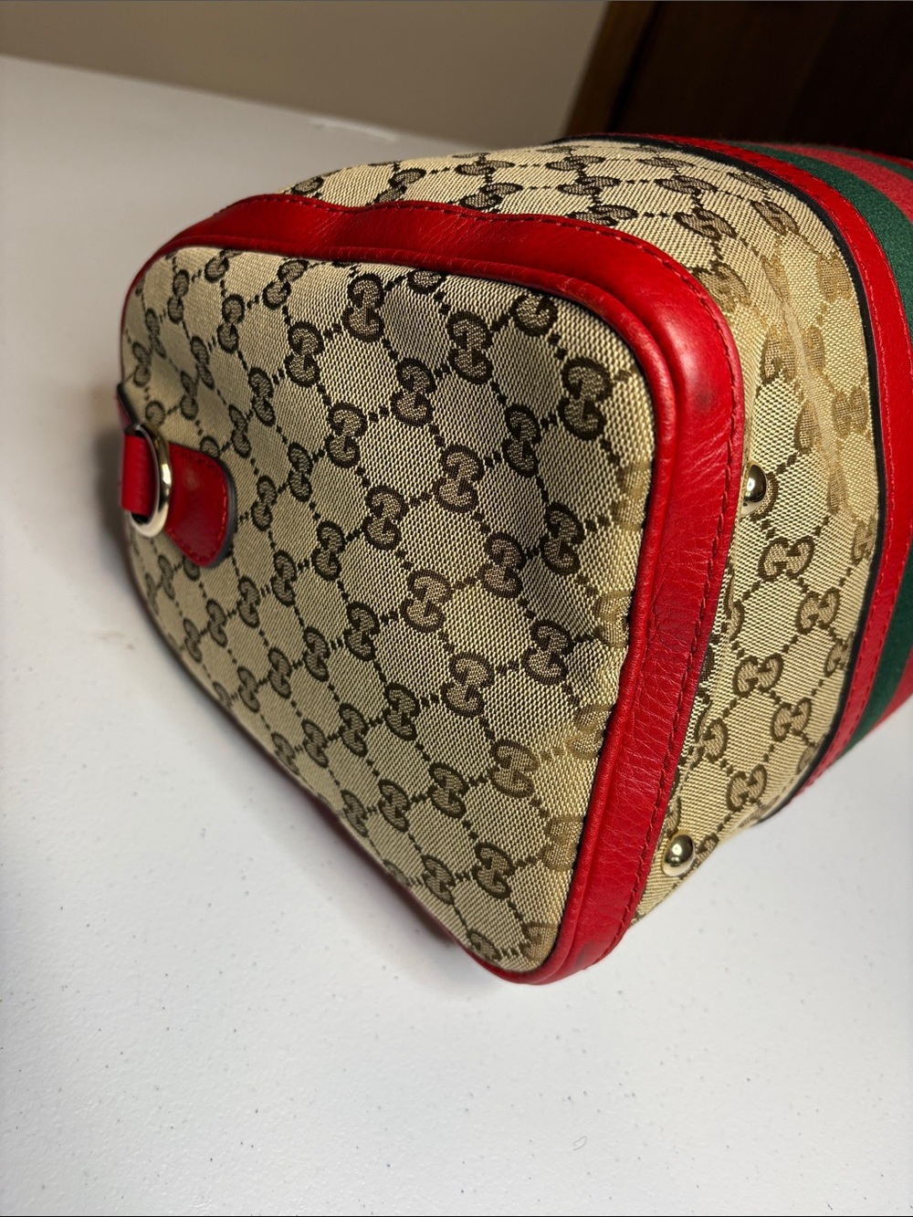 Gucci GG Supreme Web Boston Bag Leather Trim | No Strap - Picture 9 of 16